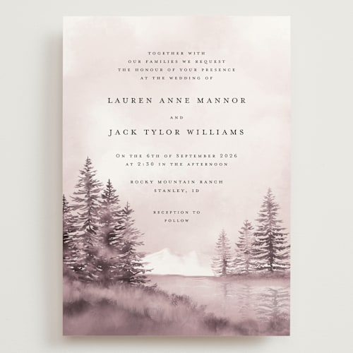 This is a magenta wedding invitations with standard by Petra Kern called montagna printing on signature in grand