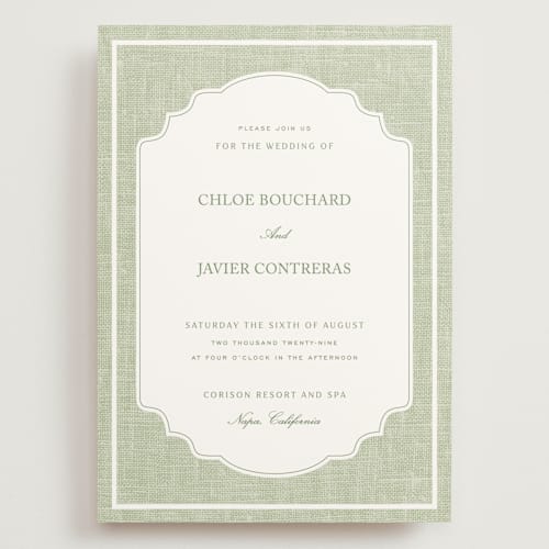 This is a garden wedding invitations with standard by Kelly Schmidt called summer linen printing on signature in grand