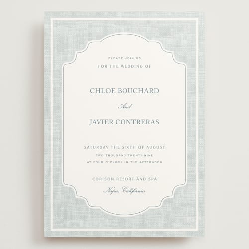 This is a sky wedding invitations with standard by Kelly Schmidt called summer linen printing on signature in grand