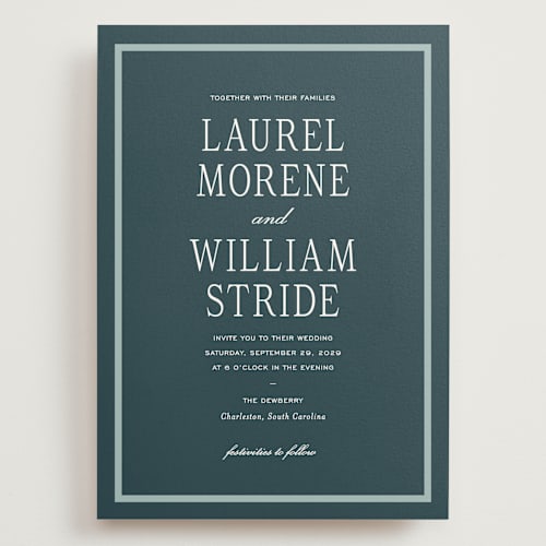 This is a teal wedding invitations with standard by Sara Hicks Malone called dewberry printing on signature in grand