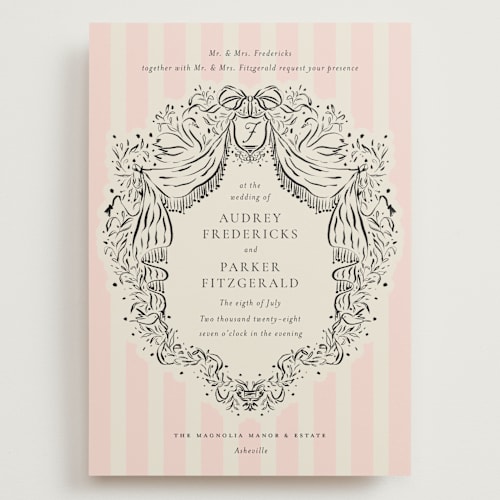 This is a peony wedding invitations with standard by Jackie Crawford called hand illustrated crest printing on signature in grand