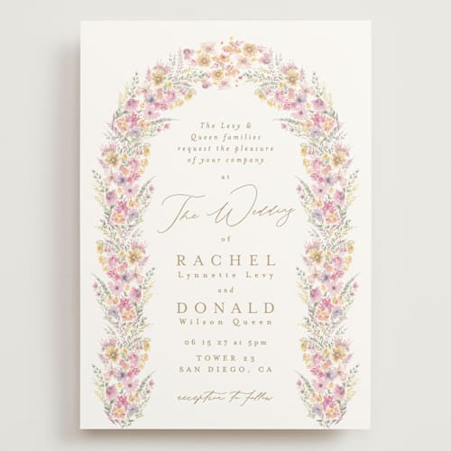This is a spring wedding invitations with standard by Phrosné Barwood called floral arch printing on signature in grand
