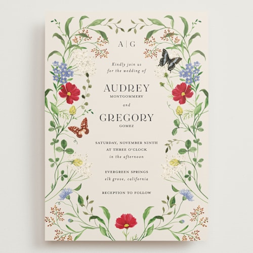 This is a elder flower wedding invitations with standard by Sarah Knight called wild meadow printing on signature in grand