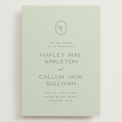This is a seafoam wedding invitations with standard by Ellen Schlegelmilch called callum printing on signature in grand