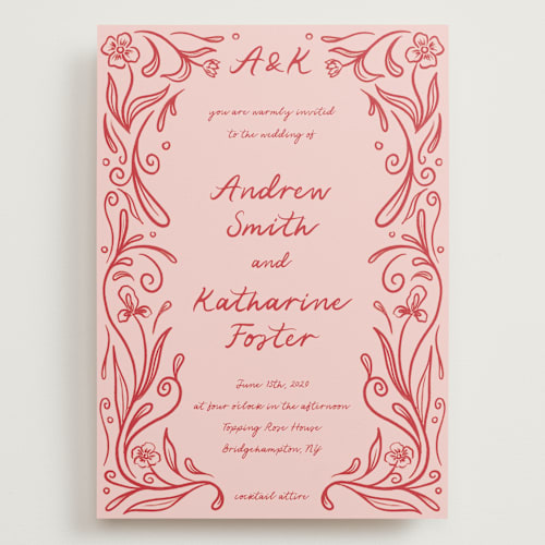 This is a brick wedding invitations with standard by Julia Liverton called love in bloom printing on signature in grand