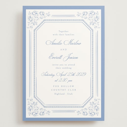 This is a sky wedding invitations with standard by Robert and Stella called constance printing on signature in grand