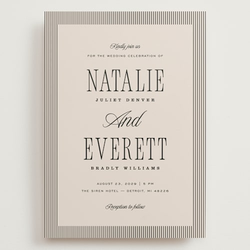 This is a noir wedding invitations with standard by Pixel and Hank called linea printing on signature in grand