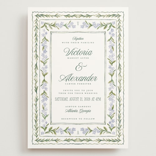 This is a wisteria wedding invitations with standard by Jenna Holcomb called vintage sketched printing on signature in grand