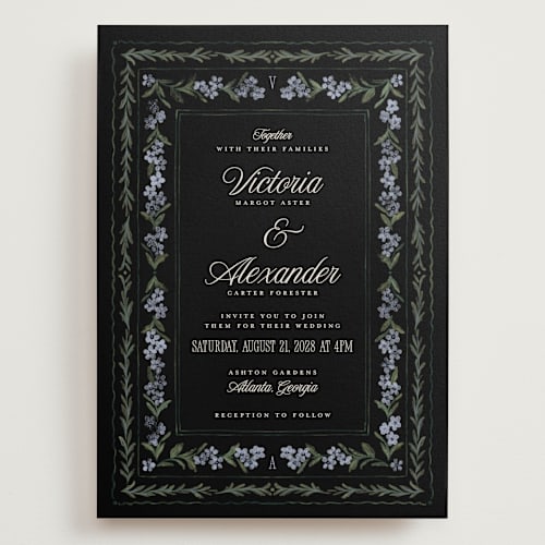 This is a midnight wedding invitations with standard by Jenna Holcomb called vintage sketched printing on signature in grand