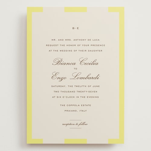 This is a limone wedding invitations with standard by Megan Davis called campania printing on signature in grand
