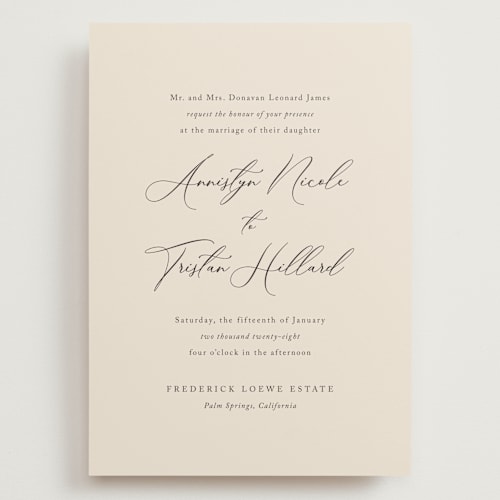 This is a mocha wedding invitations with standard by Jennifer Postorino called love story printing on signature in grand