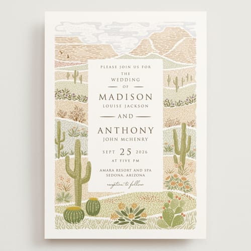 This is a sandstone wedding invitations with standard by Paper Sun Studio called westward printing on signature in grand
