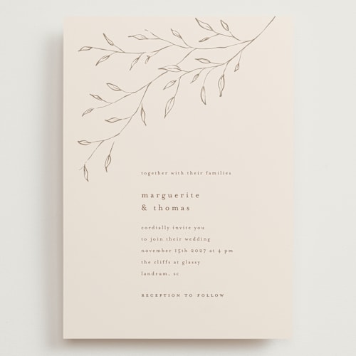 This is a taupe wedding invitations with standard by chocomocacino called tortina printing on signature in grand