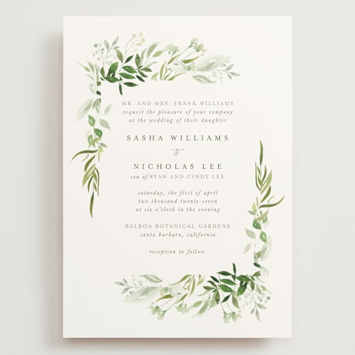This is a garden wedding invitations with standard by Leah Bisch called verdure printing on signature in grand