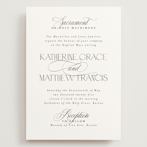 This is a cloud wedding invitations with standard by Heather Cairl called sacrament printing on signature in grand