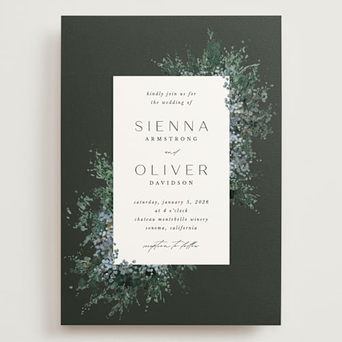 This is a emerald wedding invitations with standard by Kate Ahn called juniper printing on signature in grand