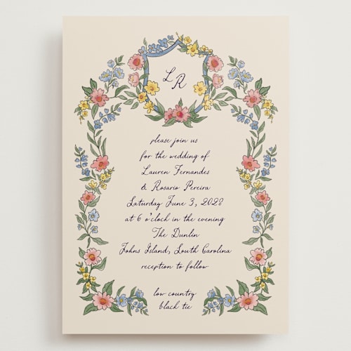 This is a cornflower wedding invitations with standard by Chris Griffith called a wedding in low country printing on signature in grand
