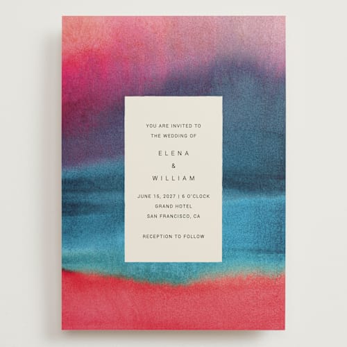 This is a sunset wedding invitations with standard by Sumak Studio called at dusk printing on signature in grand