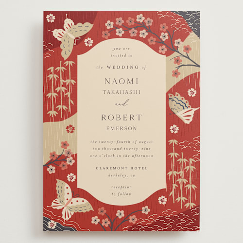 This is a rose wedding invitations with standard by Jennifer Holbrook called japanese textile printing on signature in grand