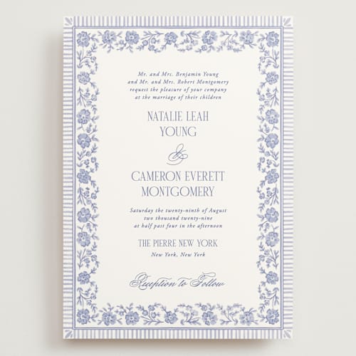 This is a cerulean wedding invitations with standard by Jenna Holcomb called embroidered printing on signature in grand