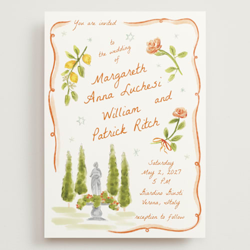 This is a flame wedding invitations with standard by Pati Cascino called giardino printing on signature in grand