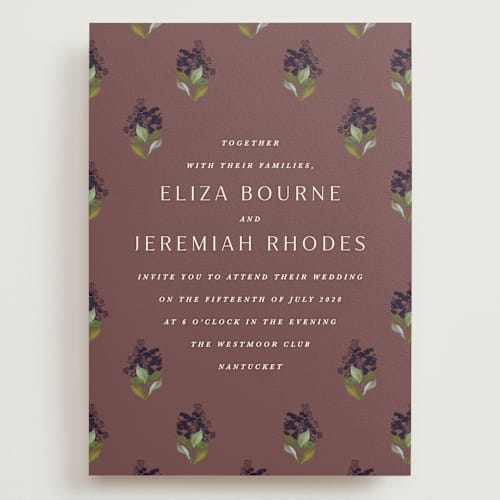 This is a merlot wedding invitations with standard by Olivia Kanaley Inman called blockprint printing on signature in grand