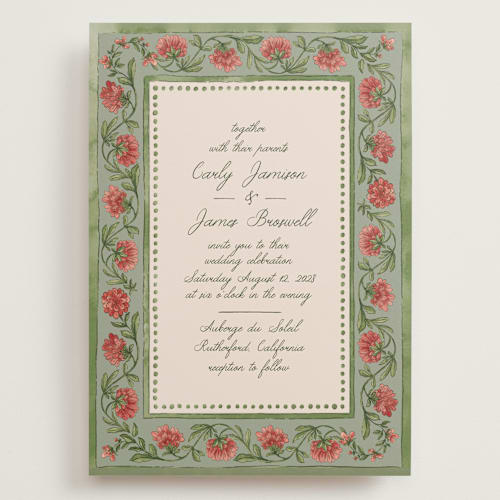 This is a coral fern wedding invitations with standard by Chris Griffith called wedding tapestry printing on signature in grand