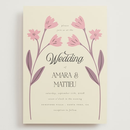 This is a petal wedding invitations with standard by Morgan Kendall called vintage wildflowers printing on signature in grand