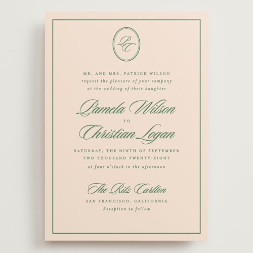 This is a emerald wedding invitations with standard by Creo Study called scripted printing on signature in grand