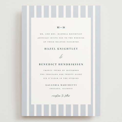 This is a powder blue wedding invitations with standard by chocomocacino called melihrolo printing on signature in grand