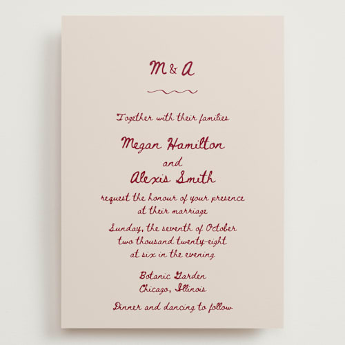 This is a wine wedding invitations with standard by Cass Loh called simple monogram printing on signature in grand
