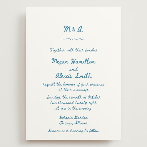 This is a aqua wedding invitations with standard by Cass Loh called simple monogram printing on signature in grand