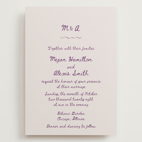 This is a lilac wedding invitations with standard by Cass Loh called simple monogram printing on signature in grand