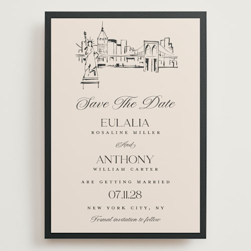 This is a halo save the date with standard by Teju Reval called nyc skyline printing on signature in grand