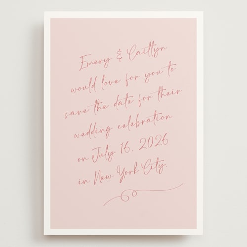This is a rosebud save the date with standard by Adelyn T. called ink scribble printing on signature in grand