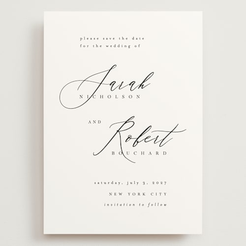 This is a classic save the date with standard by Kelly Schmidt called corison printing on signature in grand