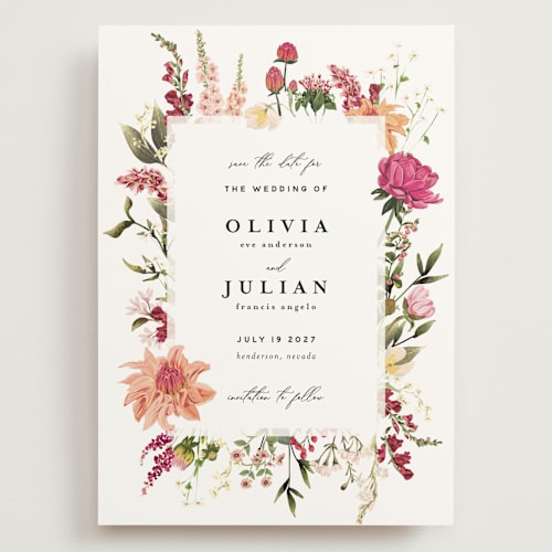 This is a magenta save the date with standard by Susan Moyal called lush printing on signature in grand