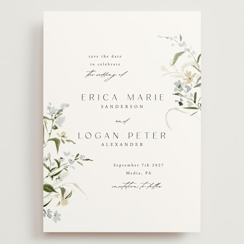 This is a lily save the date with standard by Everett Paper Goods called fleur printing on signature in grand