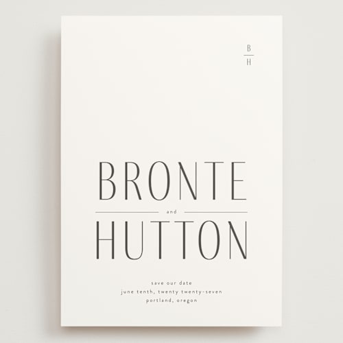This is a cotton save the date with standard by Blustery August called hutton printing on signature in grand