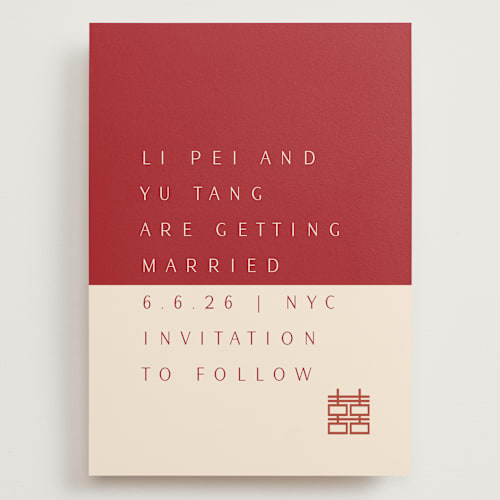 This is a poppy save the date with standard by Deborah Chou called two toned printing on signature in grand