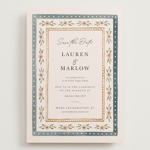 This is a sea save the date with standard by leslie hamer called americana printing on signature in grand