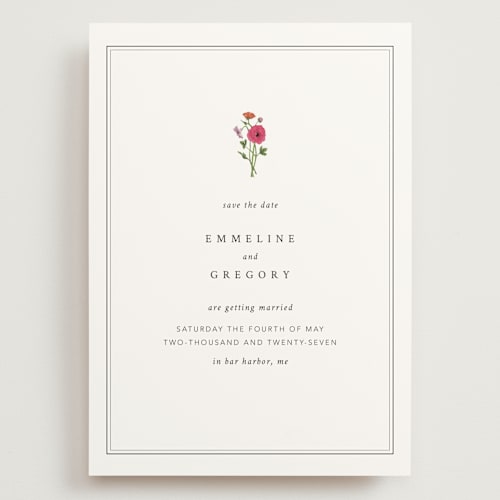 This is a classic save the date with standard by Bramble Studio called formal florals printing on signature in grand