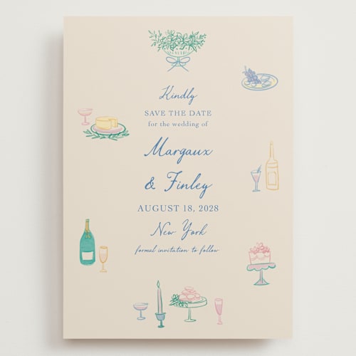 This is a pastel save the date with standard by Elly called dining printing on magnet paper in grand