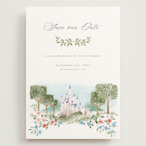 This is a spring save the date with standard by Petra Kern called disney's once upon in a dream printing on signature in grand