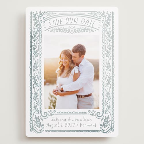 This is a neptune save the date with standard by Petra Kern called vermont printing on recycled smooth signature in grand