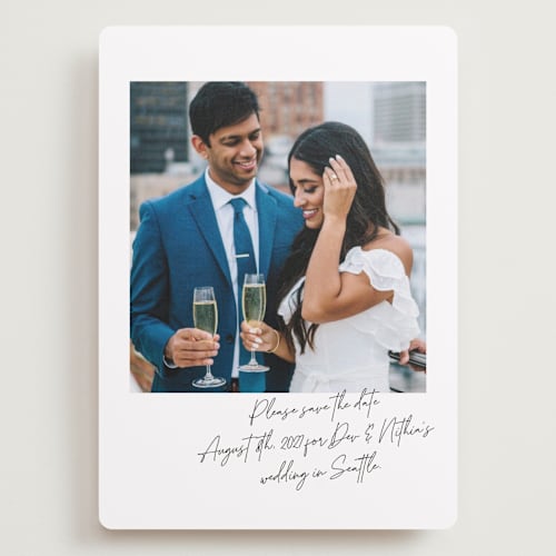 This is a ink save the date with standard by Adelyn T. called quick scribble printing on recycled smooth signature in grand