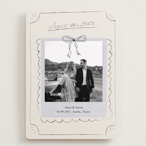 This is a cream save the date with standard by Helena Vitto called easy lover printing on recycled smooth signature in grand
