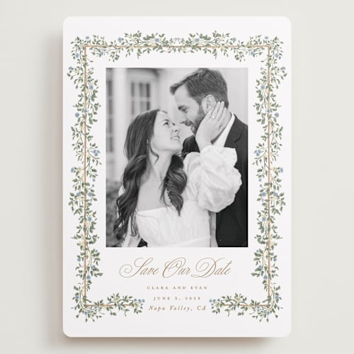 This is a lake save the date with standard by Leah Bisch called arbour printing on recycled smooth signature in grand