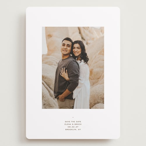 This is a salt save the date with standard by Olivia Kanaley Inman called intention printing on recycled smooth signature in grand