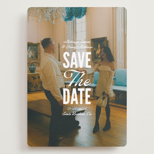 This is a lily save the date with standard by Owl and Toad called full page printing on recycled smooth signature in grand